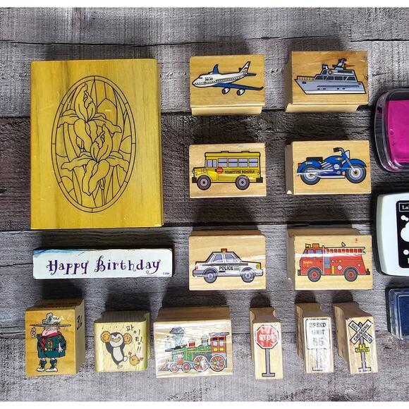 18 Piece Bundle Stamp Set Stained Glass Rail Road Vehicle Ink - Picture 2 of 5